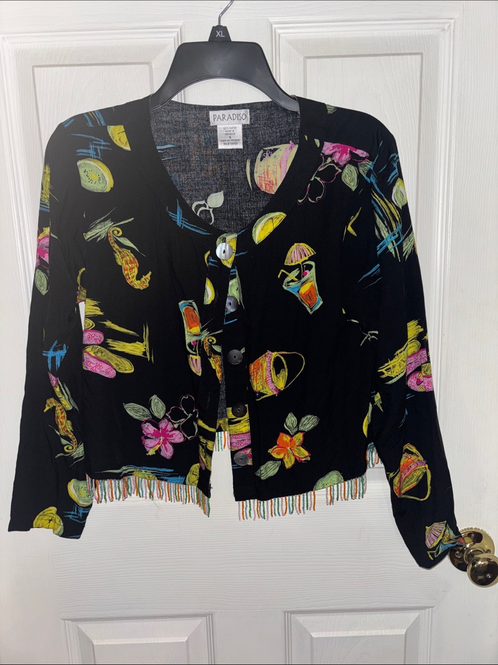 Vintage Paradiso Long Sleeve Beaded Cocktail Summer Top!